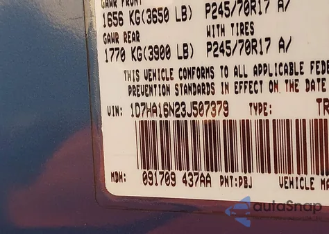 2003 Dodge Ram 1500 Slt/Laramie/St из США, поврежденный, VIN 1D7HA16N23J507379